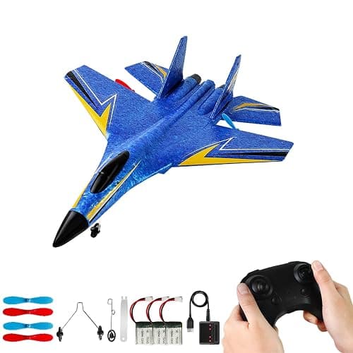 RC Airplane,Remote Control Plane,2 Channels Foam RC Planes Jet Wireless Toy,Fighter Toys Jet with Led Light and 360° Flip,Hobby RC Glider Aircraft for Beginners Teen and Adult(Blue) - Image 1