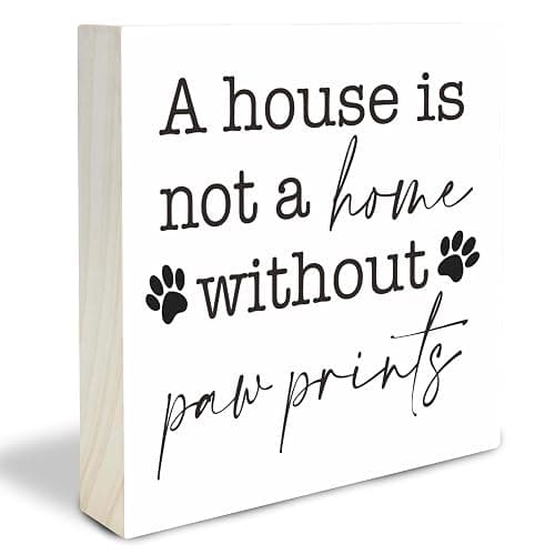 Dog Theme Wooden Block Sign - A House Is Not A Home Without Paw Prints - 4"X4" Decorative Pine Wood Plaque, Home & Office Desk Decor, Dog Lover Gift, Room Tabletop, Shelf Accessories - A05 - Image 1