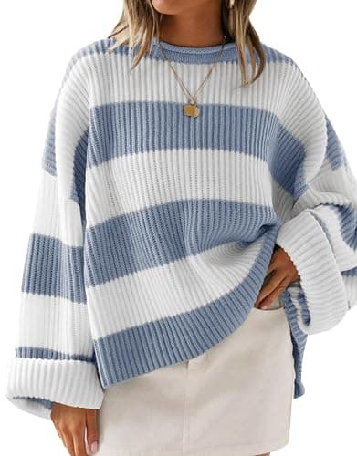 ZESICA Women's 2025 Fall Long Sleeve Oversized Striped Color Block Comfy Loose Crew Neck Knitted Pullover Sweater - Image 1