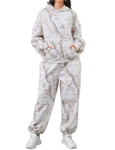 Eutten Camo Sweatsuits for Women Set 2 Piece Camo Hoodies Maple Leaf Print Oversized Sweatshirt Lounge Sets Fall Outfits - Image 1