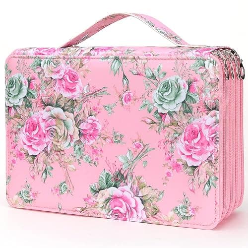 Vomgomfom Colored Pencil Case - 200 Slot Pencil Holder with Zipper Closure, Twill Fabric Large Capacity Pencil Case for Watercolor Pens or Markers, Artist Organizer (Pink Rose) - Image 1
