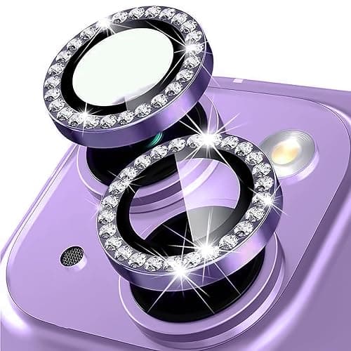 Oelrstfe Caméra Arrière Protection pour iPhone 14/14 Plus Verre Trempé,Pailleté Protecteur Objectif Lentille,9H Dureté HD Définition Anti-Rayures Ultra Résistant D'objectif Camera Protector,Violet - Image 1