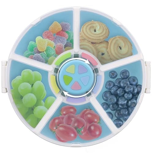 JOOPETALK Kids Reusable Rotating Snack Container with 5 Separate Compartments, Color Matching Opening Lid, BPA/PVC-Free, Dishwasher Safe, Perfect for Travel, School Lunches & On-the-Go Snacking-Blue - Image 1