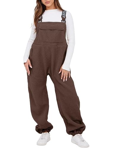 SeekMe Womens Fleece Overalls 2025 Warm Winter Casual Loose Jumpsuits Sherpa Bib Overalls Fuzzy Ski Pants with Pockets - Image 1
