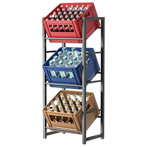 jockcaras Getränkekistenregal für 3 Getränkekisten - Schwarz Metall Getränkeregal, Stabil & Platzsparend Kistenregal mit 3 Ebenen für Bier, Obst, Gemüse, Wasser - Für Wohnzimmer, Küche & Keller - Image 1