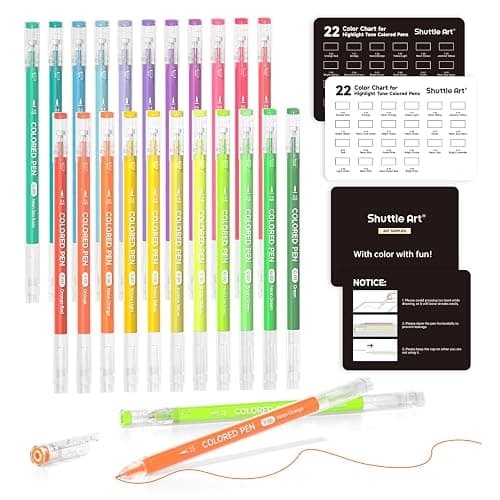 Shuttle Art Colored Pens, 22 Highlight Tone Colors Cute Journal Pens 0.6mm Fine Point Colored Gel Pens for Black Paper Adult Coloring Writing Drawing Journaling Note Taking School Office Home - Image 1