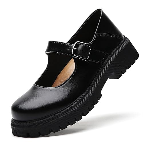 XMM Mary Jane Shoes Platform Chunky Mary Janes for Women Ladies Comfort Leather Round Toe Non-Slip Dressy Casual Cute Girls School Work Shoes - Image 1