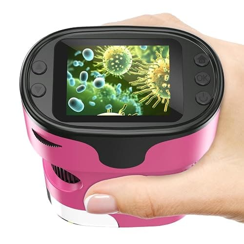 1000X Handheld Microscope for Kids 4K 2.0" Screen Rechargeable Mini Pocket Digital Microscopes w/Slides Kit Portable Edu Gift Age 4-6 8-12 Children Students (Pink) - Image 1