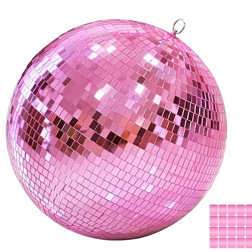 12" Mirror Disco Ball with Hanging Ring, 12 Inch Pink Disco Ball Decor with 20pcs Replacement Mirror for DJ Club, Party, Wedding, Home Decor, Live Stage for Easy Installation, Disco Ball Mirror Ball - Image 1