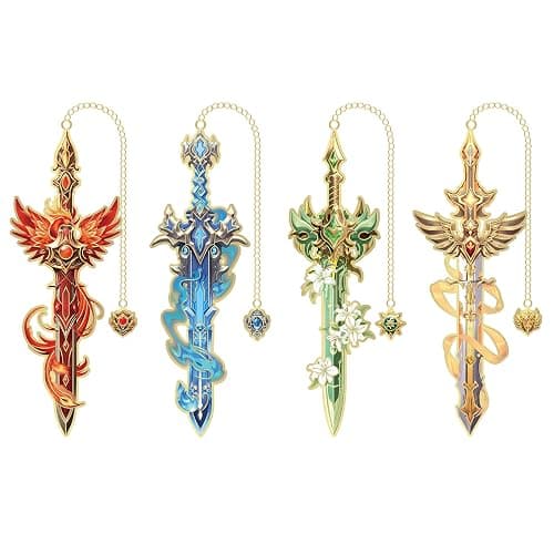 Fantasy Sword Bookmarks 4pcs - Medieval Knight Warrior Metal Book Marks for Readers, Gifts for Book Lovers, Cool Literary Page Holders for Reading Accessories, Men Women Teens, Christmas Birthday - Image 1