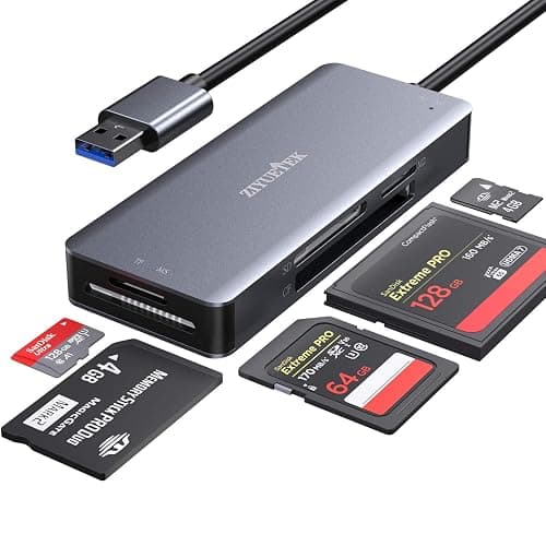 CF Card Reader,USB 3.0 to Compact Flash Memory Card Reader Adapter 5Gbps Read 5 Cards Simultaneously for SDXC, SDHC, SD, Micro SDXC, Micro SD, Micro SDHC, M2, MS, CF and UHS-I Card (Grey) - Image 1
