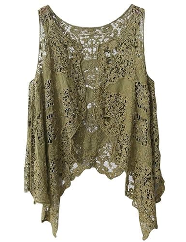 Flygo Women's Open Front Cotton Crochet Lace Boho Hippie Butterfly Vest Cardigan Coverup Sleeveless Irregular Hem - Image 1
