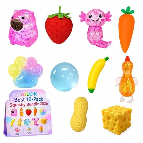 10 Pack Squishy Toys Fidget Squeeze Sugar Filled Squishies Slow Rise Crunchy Set Stress Ball Glitter Color Changing Capybara Axolotl Cheese Duck Strawberry Carrot Banana Coconut Cat Shaped Squishers - Image 1