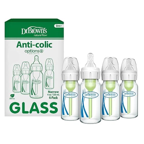 Dr. Brown's Anti-Colic Options+ Narrow Glass Baby Bottle with Level 1 Slow Flow Nipple, BPA-Free, 4 oz/120mL, 4-Pack - Image 1