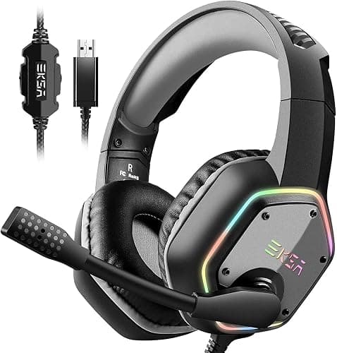 EKSA E1000 USB Gaming Headset for PC, Computer Headphones with Microphone/Mic Noise Cancelling, 7.1 Surround Sound, RGB Light - Wired Headphones for PS4, PS5 Console, Laptop, Call Center - Image 1