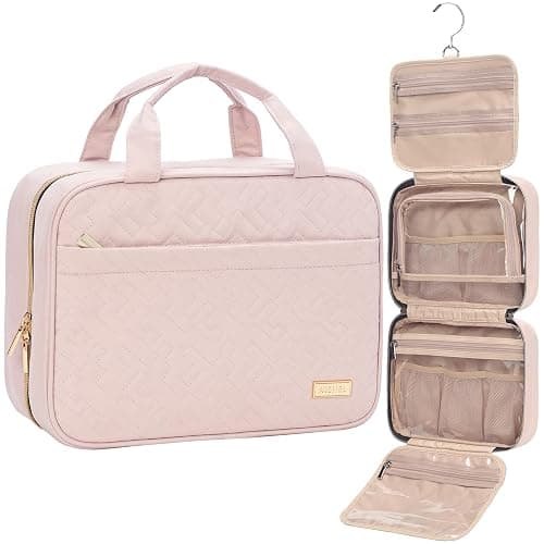 NISHEL Travel Toiletry Bag for women, Portable Hanging makeup Organizer | for Travel-Sized Shampoo, Conditioner, Brushes Set, makeup Accessories, Medium Size, Pink - Image 1