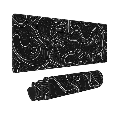 Large Gaming Mouse Pad Black Topographic Contour Mouse Pad Extended XL Long Mousepad Big Desk Mat with Stitched Edges & Nonslip Rubber Base for Company Office Work, 31.5 X 11.8 Inch - Image 1
