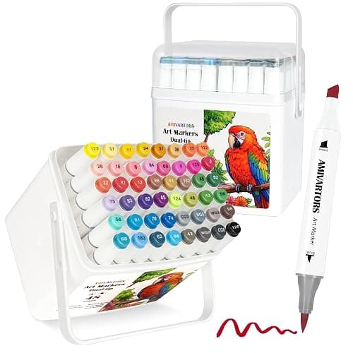 AMIVARTORS Alcohol Markers Brush Tip, 48 Colors Dual-Tip Artist Markers, Brush & Chisel, 3.5g Large-Capacity Ink, with Kickstand Case, For Adult Coloring, Sketching, Design, Comics and Gifts - Image 1
