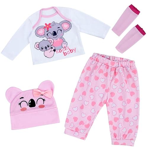 BABESIDE 4 PCS Reborn Baby Doll Clothes 20 Inch Koala Pattern Outfit Accessories Set for 17-22 Inch Baby Dolls Girls Clothing with Hat, Pink - Image 1