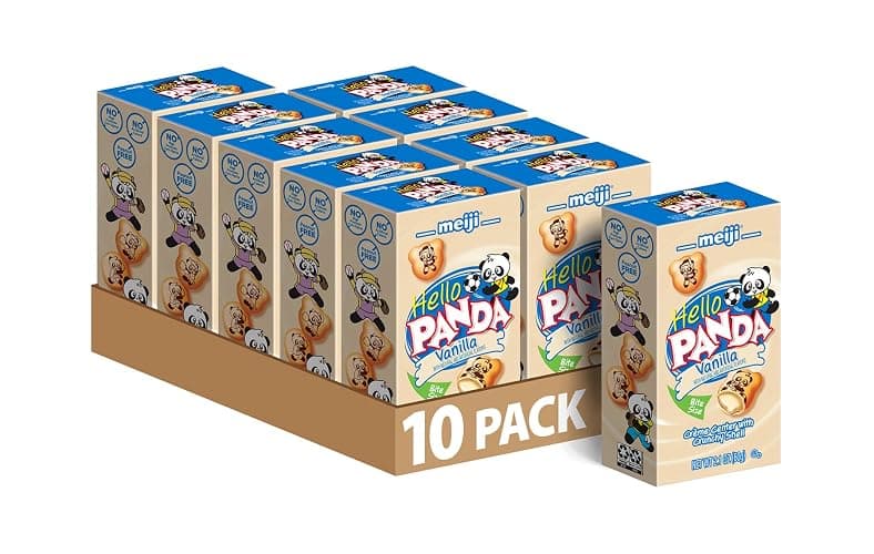 MEIJI Hello Panda Cookies, Vanilla Crème Filled - 2.1 oz, Pack of 10 - Bite Sized Cookies with Fun Panda Sports - Image 1
