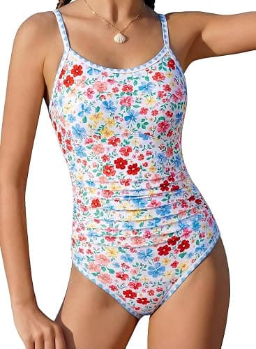 XiaoMoSha Girls One Piece Swimsuit Adjustable Straps Bathing Suit Teen Girl Color Block Trim Padded Beach Swimwear 6-16 Years - Image 1