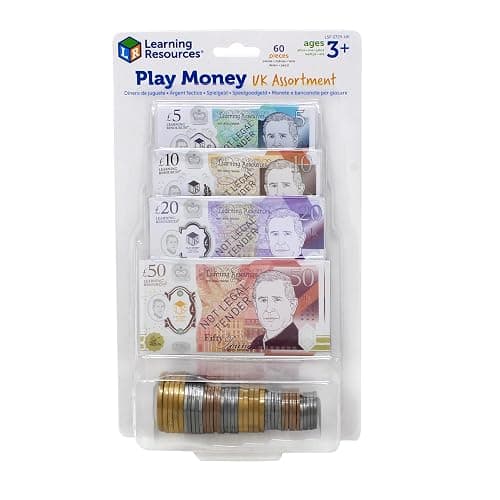Learning Resources UK Play Money Assortment, Ages 3–7, Realistic Coins & Notes, Supports Money Recognition & Maths Skills - Image 1