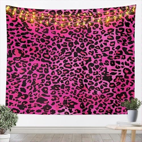 jejeloiu Kids Hot Pink Leopard Tapestry XLarge 70"x92" Animal Print Wall Hanging Blanket for Boys Girls Teens Cheetah Wall Art Lightweight Women Men Safari Bedroom Decor - Black Hot Pink - X-Large - Image 1