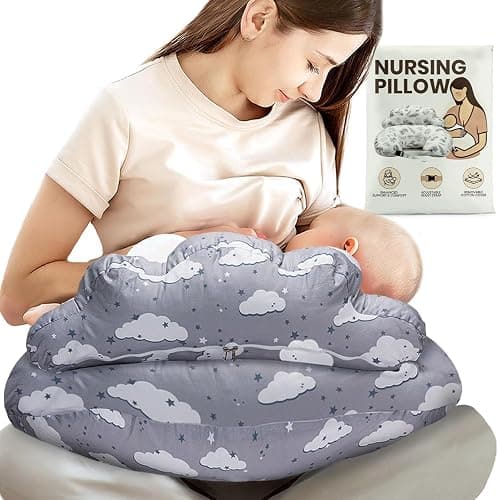 Nursing Pillow – Breastfeeding Pillows with Security Fence for Enhanced Support & Comfort – Removable Cotton Cover, Adjustable Waist Strap, Newborn Essentials Must Haves Baby Registry Search - Image 1