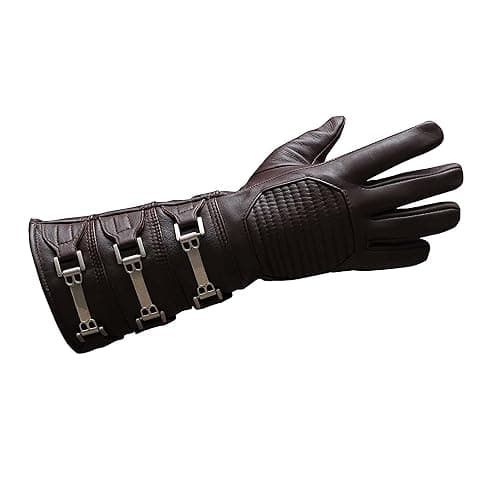 URBAN BUCK Real Leather Gauntlet Costume Long Regular Fit Mens Assorted Buckle Cosplay Glove - Small - Brown Right Hand Glove - Image 1