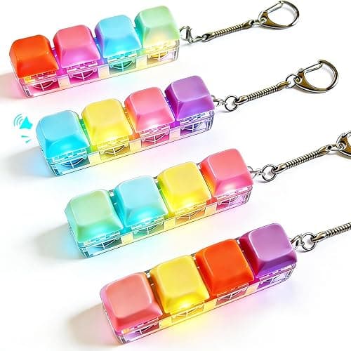 4 Packs Fidget Keyboard Keychain Toy, Keyboard with LED Lights Clicker Fidget Stress Relief Keyboard, Fidget Clicker Gifts for Kids Easter Christmas (Macaron) - Image 1