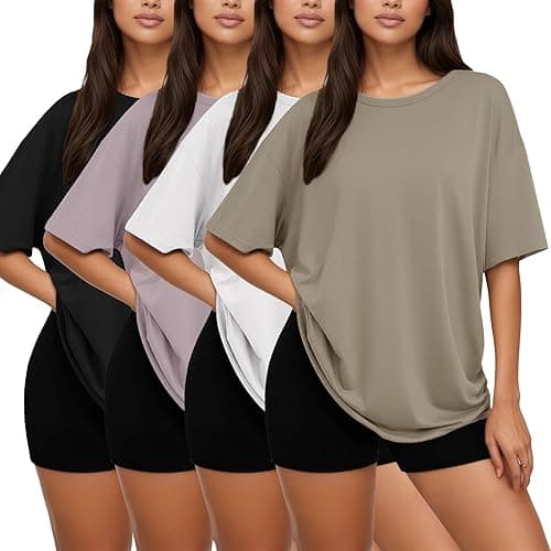 Siimcuzy 1/2/4 Pack Oversized Tshirts for Women, Loose Fit Crew Neck Summer Baggy Tops Workout Tees Plus Size T Shirts - Image 1