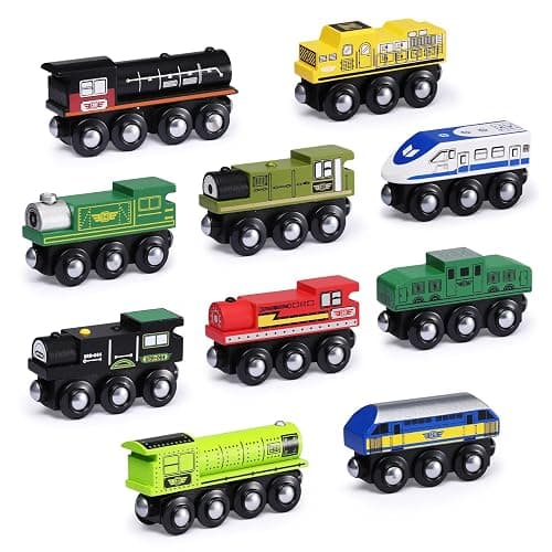 SainSmart Jr. Wooden Train Set Accessories, Magnetic Toy Car Set (10 PCS), Compatible with All Major Brands, Gift for Toddlers, Boys, and Girls Aged 3+ - Image 1