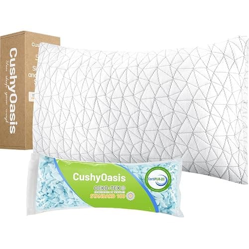 CushyOasis Shredded Memory Foam Pillows, Bed Pillows for Sleeping, Queen Size Pillows, Cooling Pillow, Stomach and Back Sleepers with Removable Washable Pillowcase (Queen*1) - Image 1