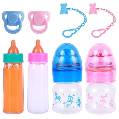 BABESIDE Baby Doll Bottles with Disappearing Milk and Juice Magic Bottles, Magnetic Pacifiers and Pacifier Clips Chain for Reborn Baby Dolls Girls & Boys, 8 Pcs Baby Doll Accessories Set - Image 1