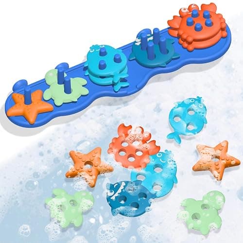 Silicone Baby Bath Toys – Stackable, Shape-Sorting Floating Set with 10 Mold-Free Textured Pieces, No-Hole Design – Early Learning Bathtub Toys for Toddlers and Kids - Image 1