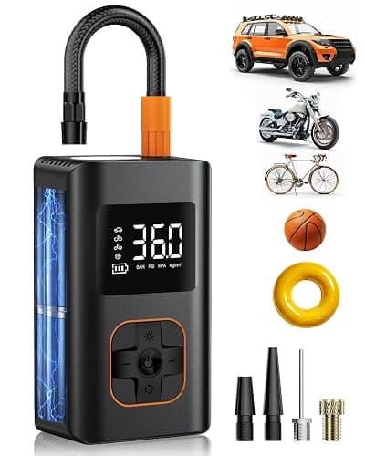 Tire Inflator Portable Air Compressor, 8000mAh Cordless Air Pump for Car Tires, 150 PSI Electric Bike Tire Pump with LED Light and Digital Pressure Gauge for Motorcycle, Auto, Ball, Bicycle - Image 1