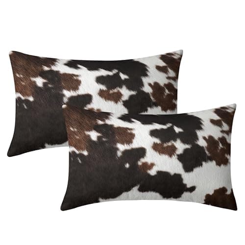 Kawani Cow Print Lumbar Pillow Covers 12x20 Inch Black Brown White Cowhide Throw Pillow Covers Set of 2 Farmhouse Rustic Pillowcases Cotton Cushion Covers for Couch Bed Sofa Chair Western Home Decor - Image 1