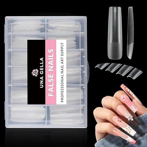 UNA GELLA Full Square Gel Fake Nails Pre-file 120pcs Press On Nails XXL No C Curve Extra Long Nail Tips Clear Long Flat Nail Tips Tapered Square Soft Gel Tips - Image 1