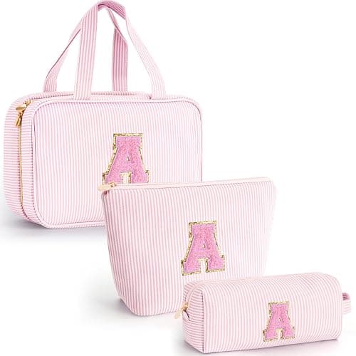 Fystdtote Christmas Gifts for Women Teen Girls - Stocking Stuffers Toiletry Bag Initial Makeup Bag | Travel Cosmetic Bag | 8 9 10 11 12 13 14 15 16 Years Old Girl Gifts Trendy Stuff - Pink A - Image 1