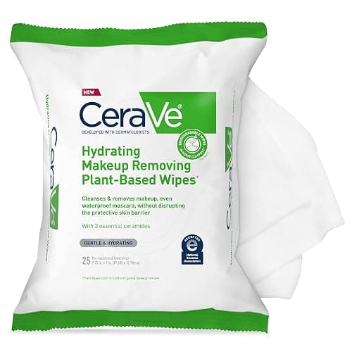 CeraVe Makeup Remover Wipes, Plant Based Face Wipes, Biodegradable in Compost, Waterless Face Wash, Travel Essentials for Women, Suitable for Sensitive Skin, Fragrance-free + Non-comedogenic, 25ct - Image 1