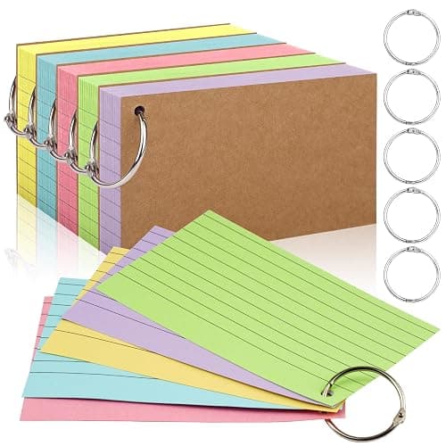 350 Pcs Index Cards With Ring, 3x5 Inches Flash Cards With Rings,Colored Heavy Notecards With Ring, Punched Lined Study Cards For School, College, Home, Office, Memory, To Do List (5 Colors) - Image 1