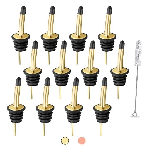 WAFJAMF 12 Pcs Liquor Pour Spouts Set, Stainless Steel Liquor Bottle Pourers with Rubber Dust Caps, for Pours Liquid, Olive Oil, Wine, Vinegar (Gold-12 Pack) - Image 1