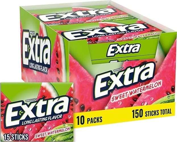 EXTRA Gum Sweet Watermelon Sugarfree, Bulk, Individually Wrapped, Long Lasting Fruit Gum Watermelon Flavor Perfect for Fresh Breath at School, Work & Travel 15 Count, Pack of 10 - Image 1