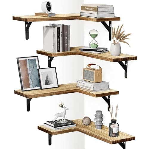 AMADA HOMEFURNISHING Corner Floating Shelves, Set of 4 Corner Shelves Wall Mounted, Shelves for Wall Decor, Corner Wood Shelves for Home Decor, Office, Bedroom, Bathroom, Laundry Room, Kitchen - Image 1