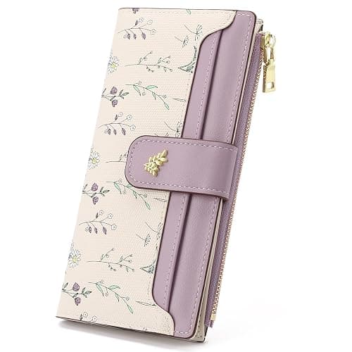 GAEKEAO Womens Wallet Slim Thin RFID Blocking Floral Vegan Leather Card Holder Bifold Long Ladies Wallet with Zipper Pocket - Image 1