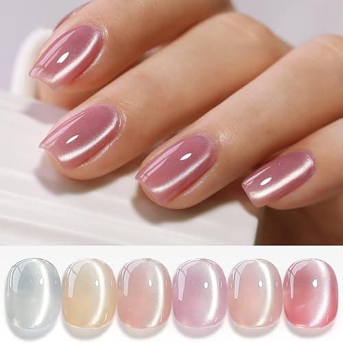 Double Rhythm 6 Colors Cat Eye Gel Polish Set Shimmer Glitter with Magnet Holographic Reflective Magnetic UV Nail Art Kit (6-Kit-46) - Image 1