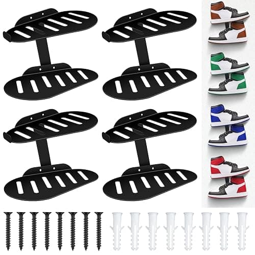 Blulu 4 Sets Floating Shoe Display Shelves for Wall Large Metal Hanging Shoe Organizers Wall Shelf Sneaker Holders Rack for Collectors Exhibition Display Store Show Bedroom Gaming Room Sneaker - Image 1