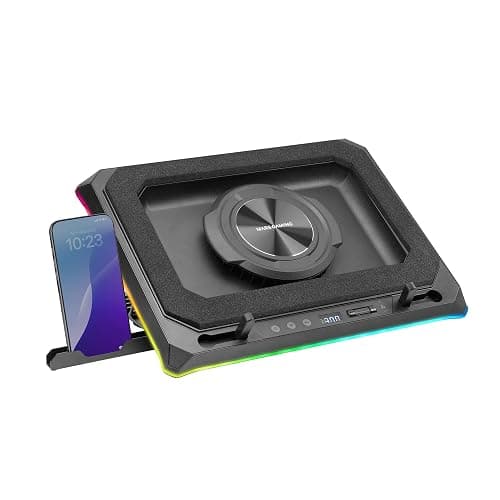 Mars Gaming MNBC-Ultra, Base Refrigeradora y Stand, Ventilador 140mm, Tecnología CoolCore Airflow, RGB Chroma, 5 Posiciones, Compatibilidad Portátiles hasta 18”, Soporte Smartphone, 4X USB-A, Negro - Image 1