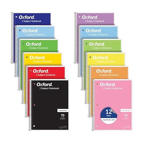 Oxford Spiral Notebooks, 12 Count Bulk Pack, 1 Subject, College Ruled Notebooks for School, 8 x 10.5 Inches, 70 Sheets, Assorted Colors, Back to School Supplies (65205) - Image 1