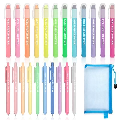 Bible Highlighters and Pens, 22 Pack Journaling Kit, 12 Colors Gel Highlighters and 10 Colors Ballpoint Pens with a storage bag, Bible Markers No Bleed Through by Shuttle Art - Image 1
